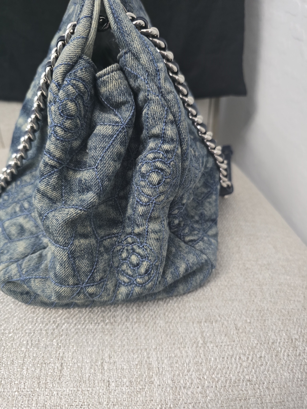 AUTHENTIC Chanel Denim Camellia Just Mademoiselle Bowler Bag - Picture 8 of 16